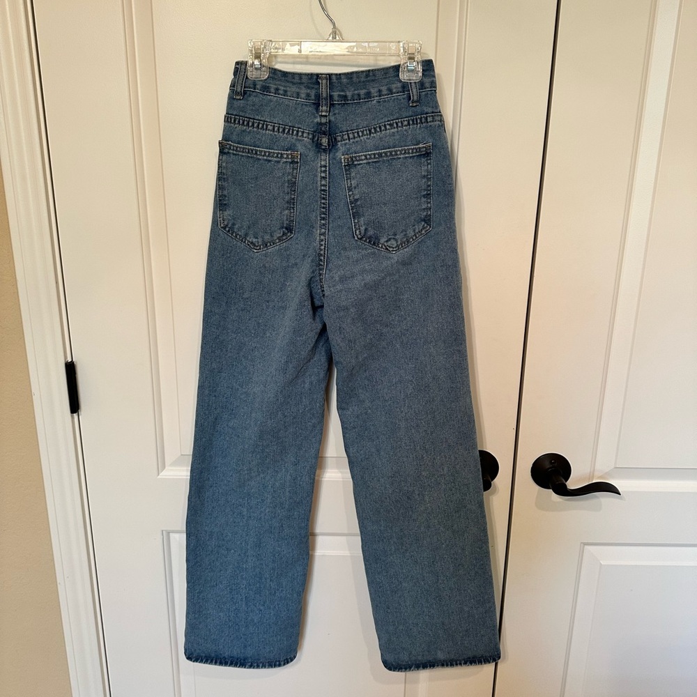Solid Baggy High Waist Jeans. Color Blue. Size XXS